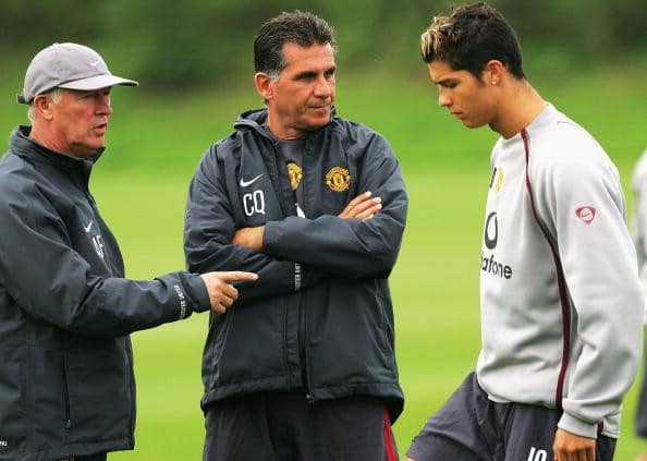 Alex Ferguson, Carlos Queiroz y Cristiano Ronal den el Manchester United.