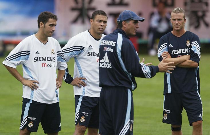 Raúl, Ronaldo, Carlos Queiroz y David Beckham en Real Madrid. 