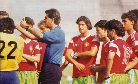 Carlos Queiroz en 1989 con la Selección Sub 20 de Portugal con Figo.