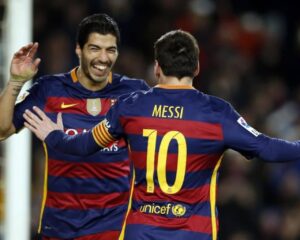 Luis Suárez y Lionel Messi, futbolistas